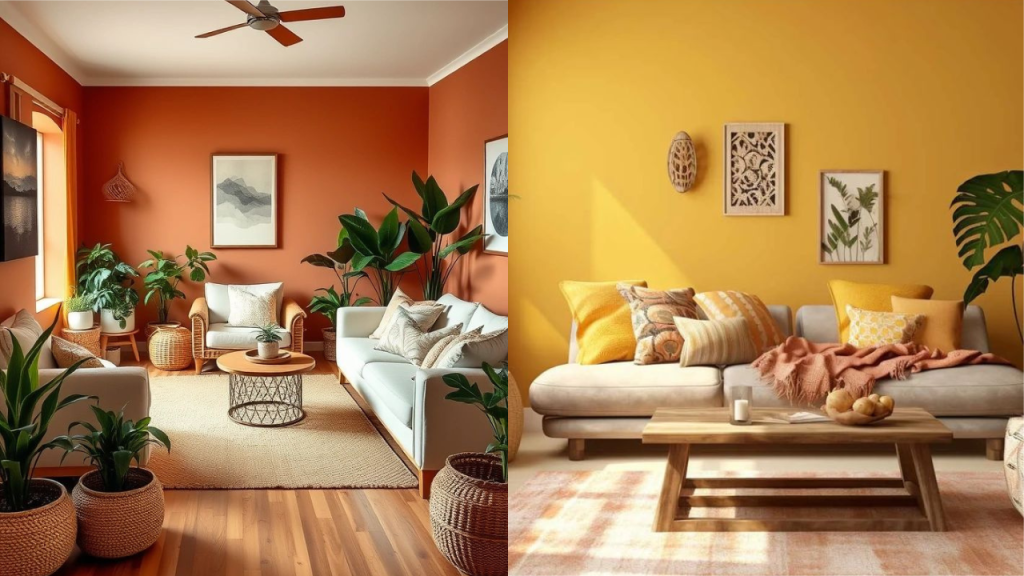 Living room drenched in warm colors